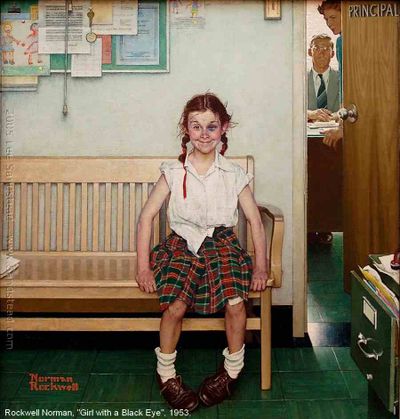 Image-Peinture, Norman Rockwell (1894 - 1978), "Girl with a black eye", 1953. Huile sur toile, 86 x 72 cm.