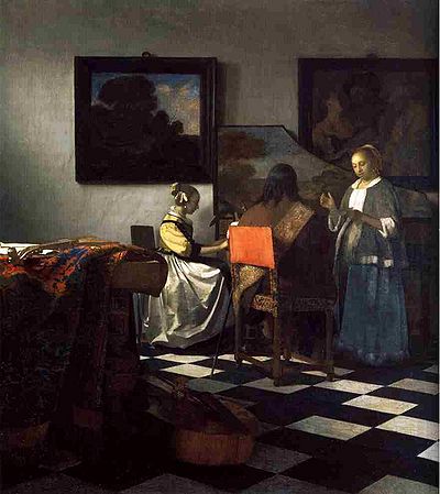 L’Entremetteuse (1622), de Dirck van Baburen est inclut dans Le Concert de Johannes Vermeer. Vers 1665-1666, Huile sur toile, Isabella Stewart Gardner Museum, Boston.